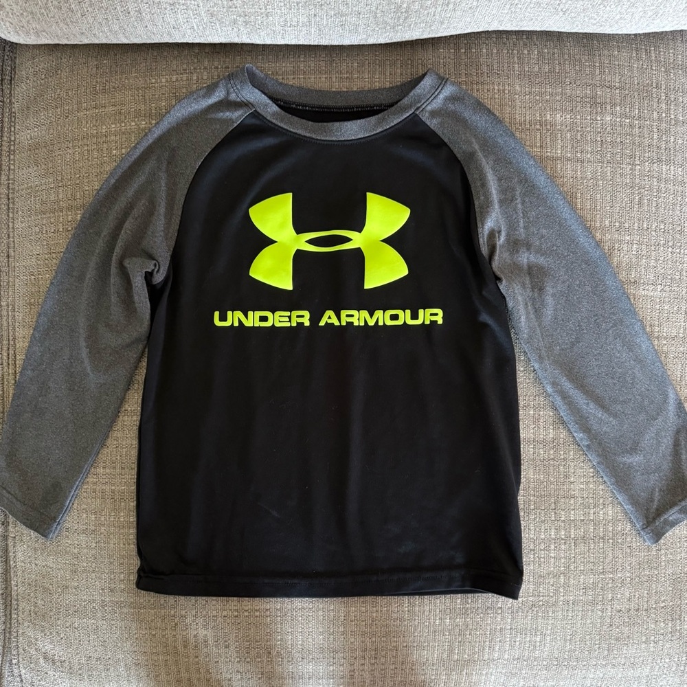 Under Armour Kids Long Sleeve Shirt - Black and Gray with Neon Yellow Logo